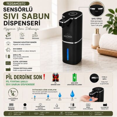 403835 Sensörlü Tezgahüstü Sıvı Sabun Dispenseri Siyah - 7