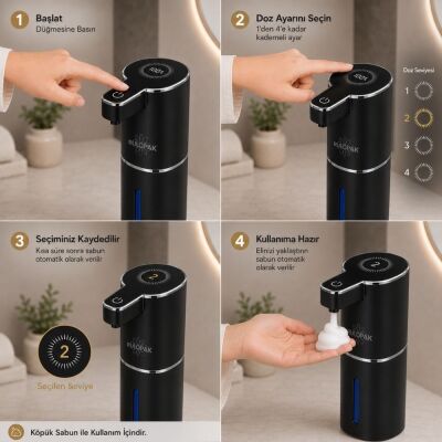 403837 Sensörlü Tezgahüstü Köpük Sabun Dispenseri Siyah - 8