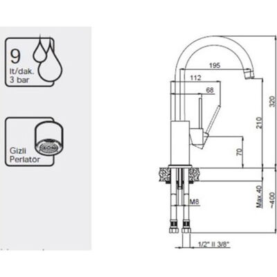 Adell Sink Mixer Rondo V2 Side Lever Granite Black - 2