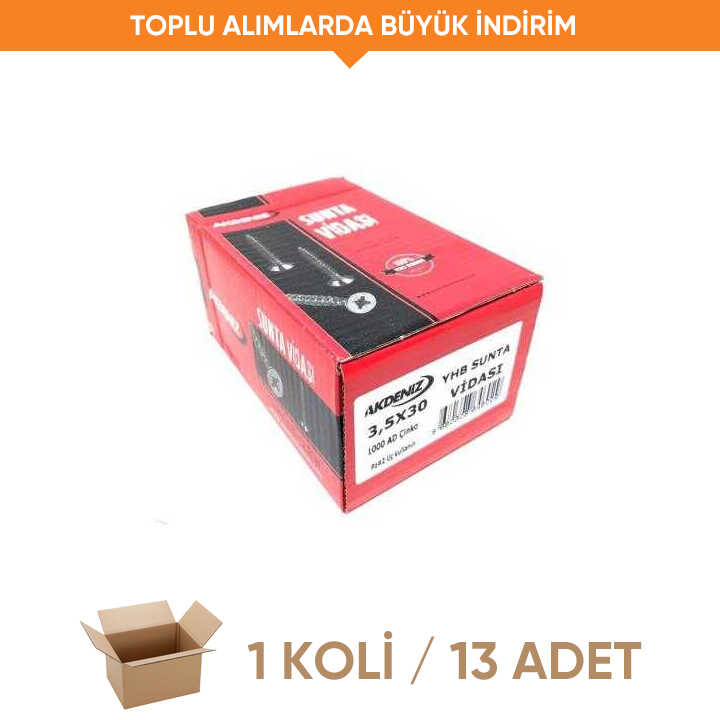Akdeniz 3.5x30 Çinko Sunta Vidası 1000 adet (1 Koli - 13 Adet)