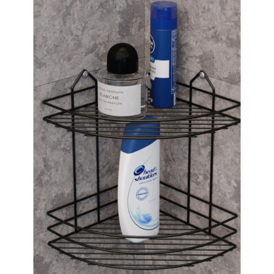 Akın Lüx 2-Tier Metal Bathroom Corner Shelf Black - 2