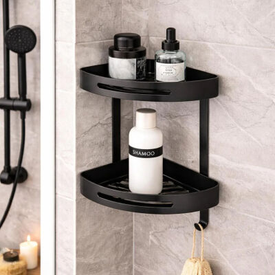 Akın Lüx 2-Tier Stainless Bathroom Corner Shelf Black - 2