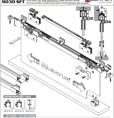 Albatur 9030 SFT Glass Door Sliding Mechanism Bidirectional 60kg - 3
