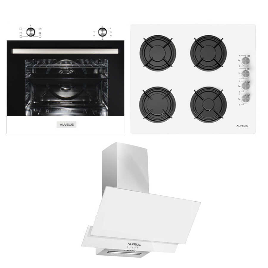 Alveus Yeni Beyaz Ankastre Set ( MFA 604 M Fırın - GLS 640 BL Ocak - F17/60 Davlumbaz )