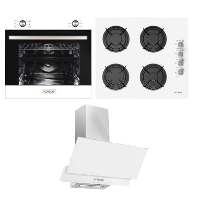 Alveus Yeni Beyaz Ankastre Set ( MFA 604 M Fırın - GLS 640 BL Ocak - F17/60 Davlumbaz ) - 1