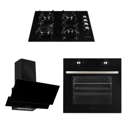 Alveus Yeni Siyah Ankastre Set ( MFA 604 M Fırın - GLS 640 BL Ocak - F17/60 Davlumbaz ) - 1