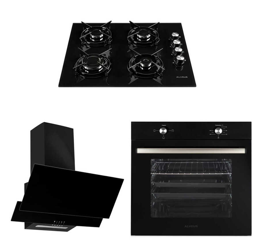 Alveus Yeni Siyah Ankastre Set ( MFA 604 M Fırın - GLS 640 BL Ocak - F17/60 Davlumbaz )