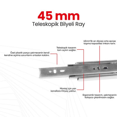 Ask Telescopic Ball Bearing Slide 45x350 with Soft Close - 2