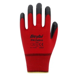 Beybi PN5 Zebra Polyester Knitted Nitrile Gloves Pair NO: 10 Red - Cemre