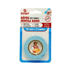 Bumy Çift Taraflı Köpük Bant 18mmx2Mt Beyaz - 1