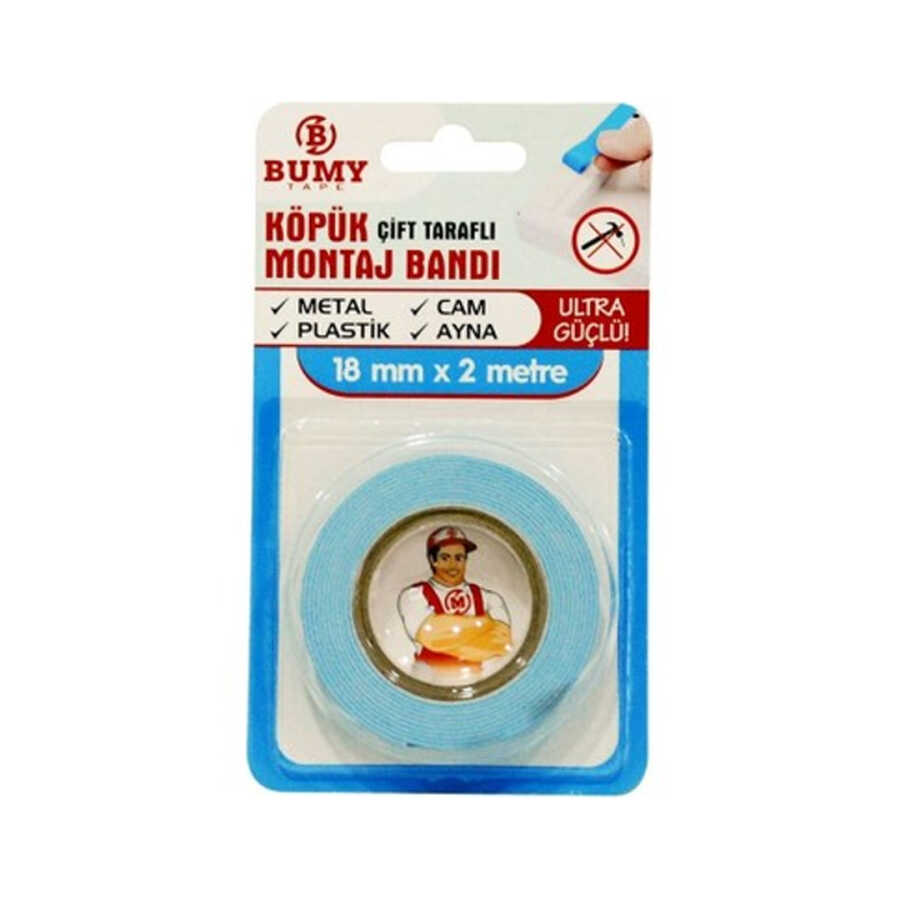 Bumy Çift Taraflı Köpük Bant 18mmx2Mt Beyaz