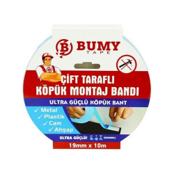 Bumy Çift Taraflı Köpük Montaj Bant 19mmx10Mt Beyaz - Bumy