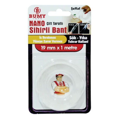 Bumy Çift Taraflı Nano Sihirli Bant 19mmx1Mt Şeffaf - 1