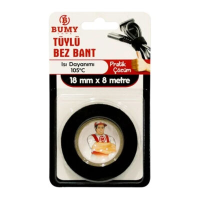 Bumy Flocked Fabric Tape 18mm x 8m Black - 1