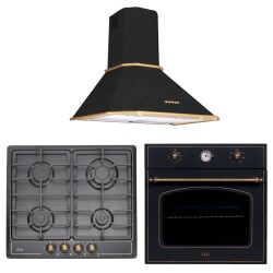 Çetintaş Evii Rustik Ankastre Siyah Set ( 4616RS Davlumbaz - 1237RS Fırın - WL848 Ocak ) - Evii