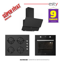 Esty Yeni Siyah Ankastre Set 7 (3471 60 cm Davlumbaz - ACO5335B01 Ocak - AEF6603B01 Fırın) - Esty