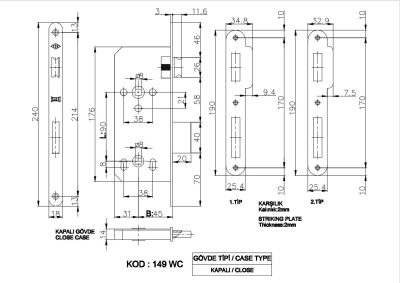 Kale Kilit 149R WC Sarı Oval Rozetli Delikli 45mm - 2