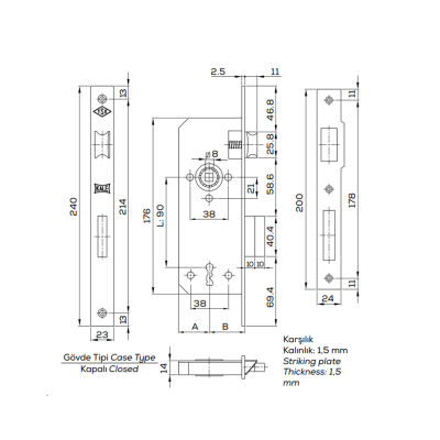 Kale Kilit 151R Oda Ekstra Kilit 40mm Sarı Oval - 2