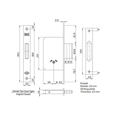 Kale Kilit 189F Safety Lock 3 Shaft 3 Key Nickel - 2
