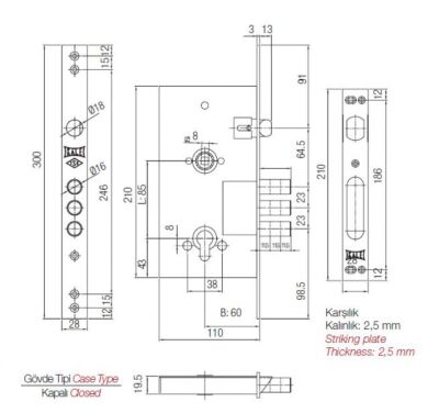Kale Kilit 252R Çelik Kapı Kilidi Monoblok Sn68 Saten - 2