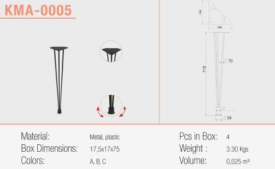Kapsan Metal Table Leg with End Wire Black R:10Mm R:42Mm-710Mm - 1