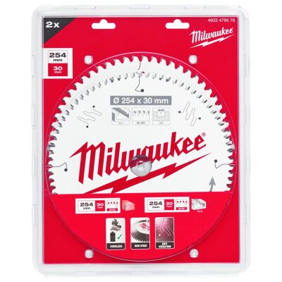 Milwaukee 254x30mm 60T/80T Ahşap Daire Testere Bıçağı 2'li - 1