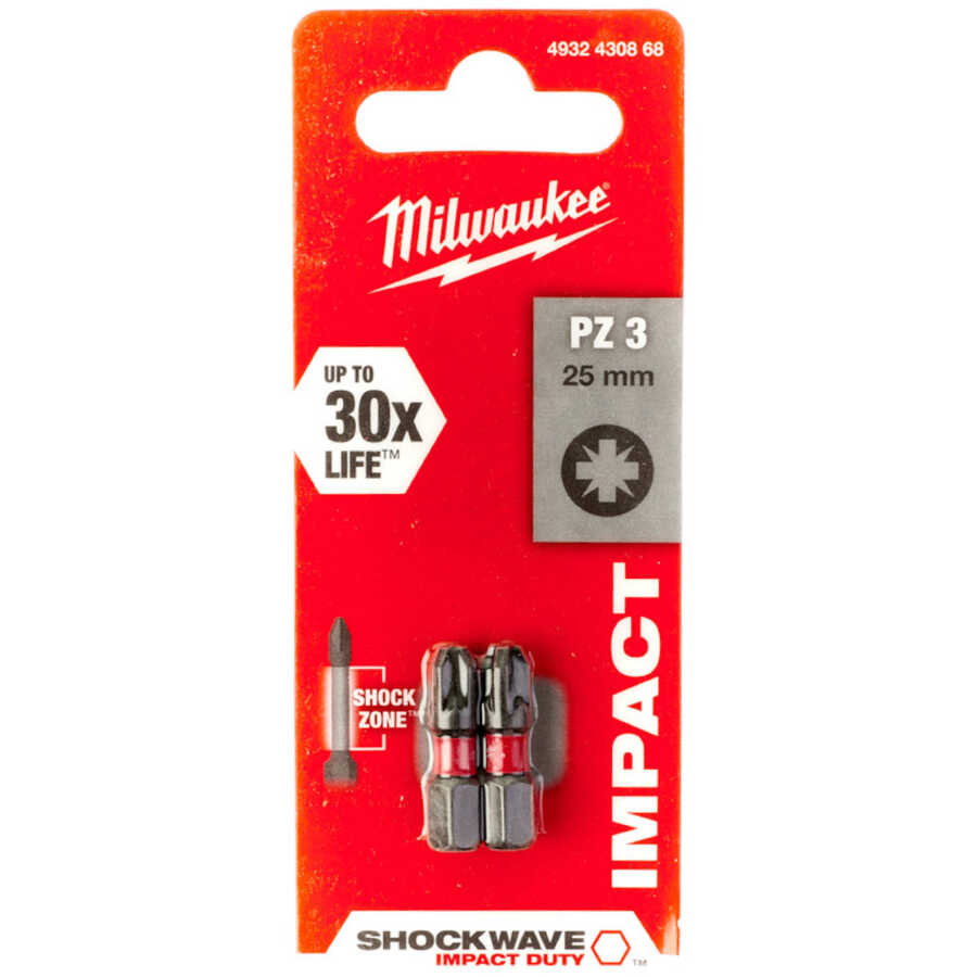 Milwaukee Bits Uç PZ3 25mm 2li Paket Shockwave