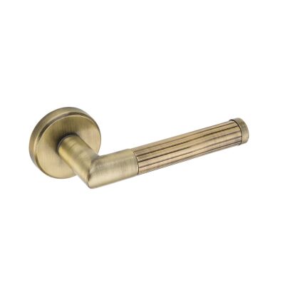 Nobel Iğdır Room Door Handle on Round Rosette Satin Antique Brass - 1