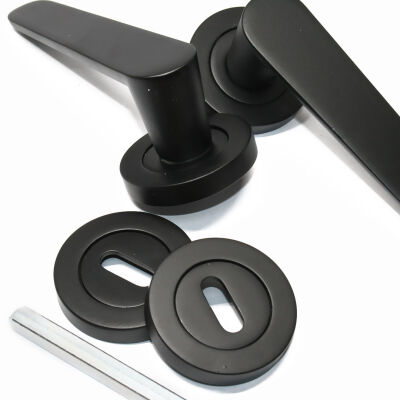 Ozen Door Handle Kaira Zinc Alloy Matte Black Round Rosette Room - 2