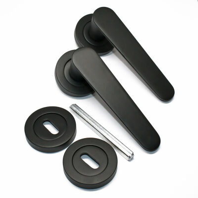 Ozen Door Handle Kaira Zinc Alloy Matte Black Round Rosette Room - 1