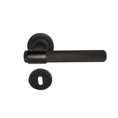 Özen Punch Interior Door Handle with Round Rosette Zamac Matte Black - 1