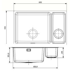Renno DE 511 1.5 Bowl Kitchen Sink 68x44 cm Without Drainboard Left Small Bowl - 2