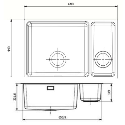 Renno DE 511 1.5 Bowl Kitchen Sink 68x44 cm Without Drainboard Left Small Bowl - 2