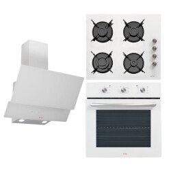 Renno Mekanik Beyaz Ankastre Üçlü Set ( RN01F14MW Fırın - RN03D28 Davlumbaz - RN02O27 Ocak ) - Renno