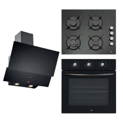 Renno Mekanik Siyah Ankastre Üçlü Set ( RN01F15MB Fırın - RN03D27 Davlumbaz - RN02O26 Ocak ) - Renno