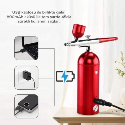 Rox 0068 Entegre Kompresörlü Akülü Airbrush Mini Boya Tabancası - 3