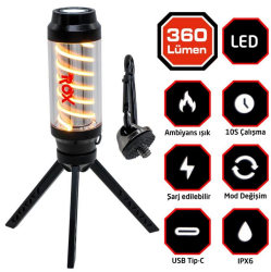 Rox 0265 Ambians Işıklı Şarjlı Kamp Feneri 360 Lümen - ROX CAMPING
