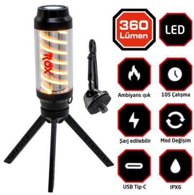 Rox 0265 Ambians Işıklı Şarjlı Kamp Feneri 360 Lümen - 1