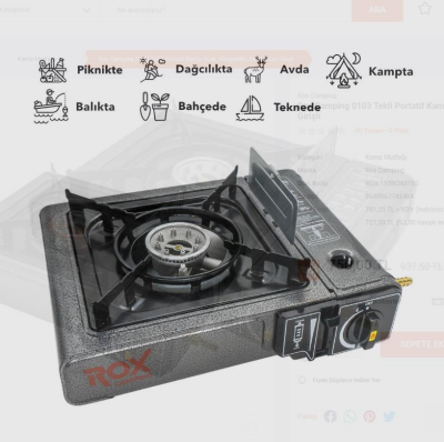 Rox Camping 0103 Tekli Portatif Kamp Ocak, Rüzgarlıa Gaz Girişliklı, Ekstr - 2
