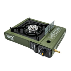 Rox Camping 0188 Tekli Portatif Kamp Ocak - Haki Yeşil, Rüzgarlıklı, Ekstra Gaz Girişli - ROX