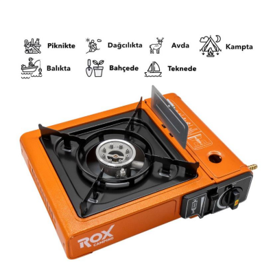 Rox Camping 0189 Tekli Portatif Kamp Ocak - Turuncu, Rüzgarlıklı, Ekstra Gaz Girişli - 2