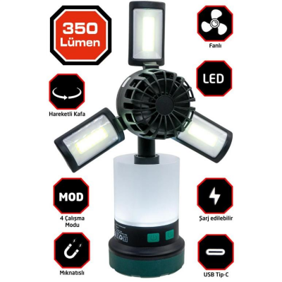Rox Şarjlı Çok Fonksiyonlu Fanlı Kamp Feneri - 1