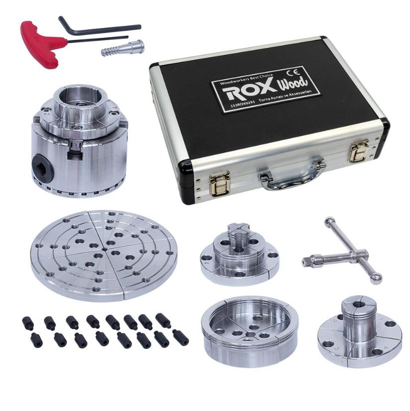 Rox Wood 0293 4 Çeneli Ahşap Torna Aynası ve Aksesuarları 6 Parça
