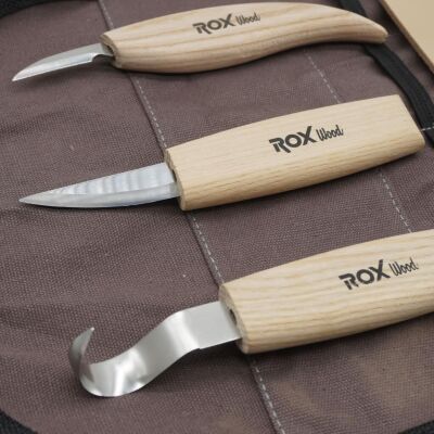 Rox Wood Ahşap Kaşık Kuksa Oyma Bıçağı Seti 5 Parça Bez Çantalı - 3