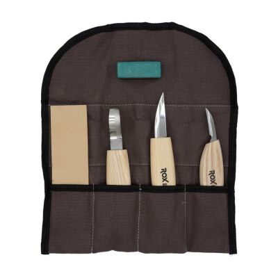 Rox Wood Ahşap Kaşık Kuksa Oyma Bıçağı Seti 5 Parça Bez Çantalı - 1