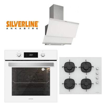Silverline Beyaz Ankastre Set (Classy Beyaz Davlumbaz +CS5335W01 Ocak + B06504W01 Fırın) - 1