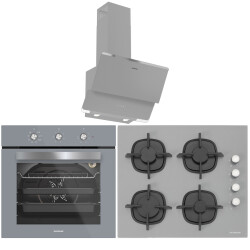 Silverline Gri Üçlü Ankastre Set ( BO6503S01 Fırın - CS5343S01 Ocak - 3490 Oslo Davlumbaz ) - Silverline