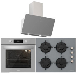 Silverline Gri Üçlü Ankastre Set ( BO6504S01 Fırın - CS5335S01 Ocak - 3457 Soho Davlumbaz ) - Silverline