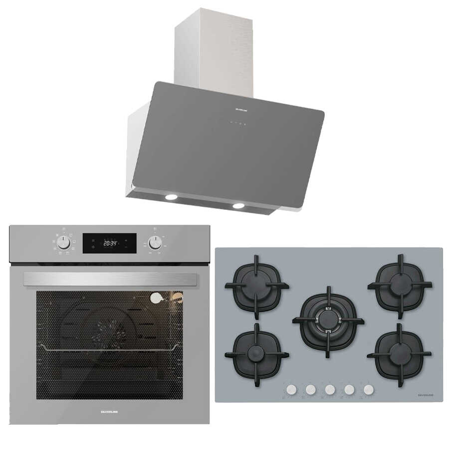 Silverline Gri Üçlü Ankastre Set ( BO6504S01 Fırın - CS5426S01 Ocak - 3457 Soho Davlumbaz )