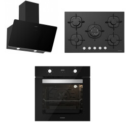 Silverline Siyah Ankastre Set (BO6502B01 Fırın + CS5365B01 Ocak + Soho Siyah 80cm Davlumbaz) - Silverline